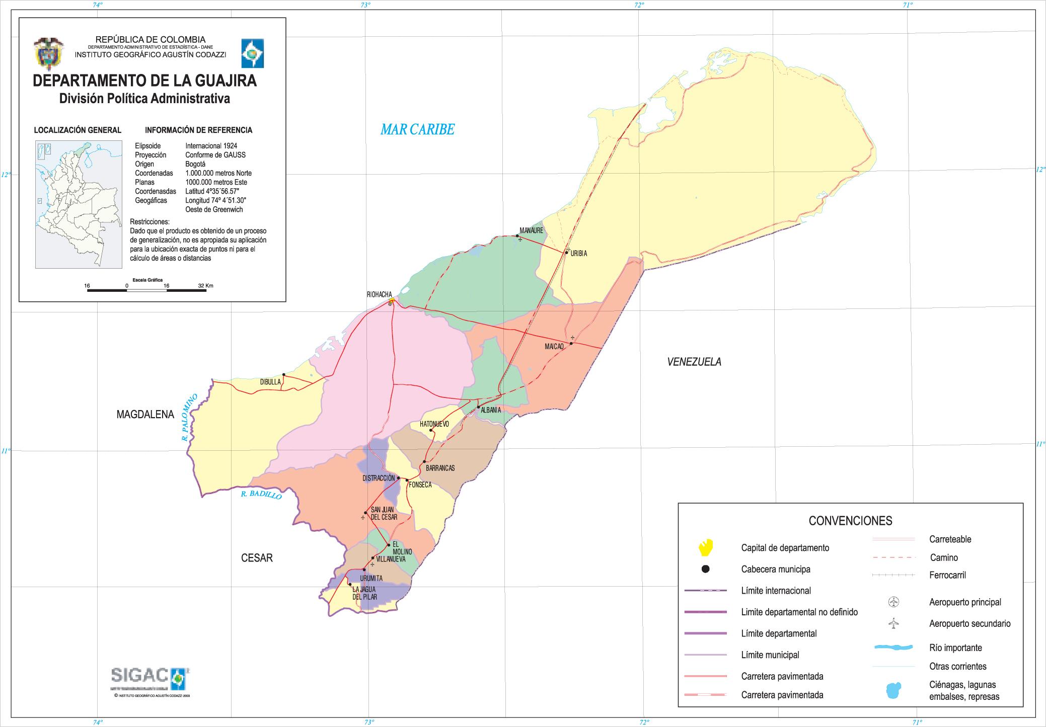 Mapa del Departamento de La Guajira, Colombia