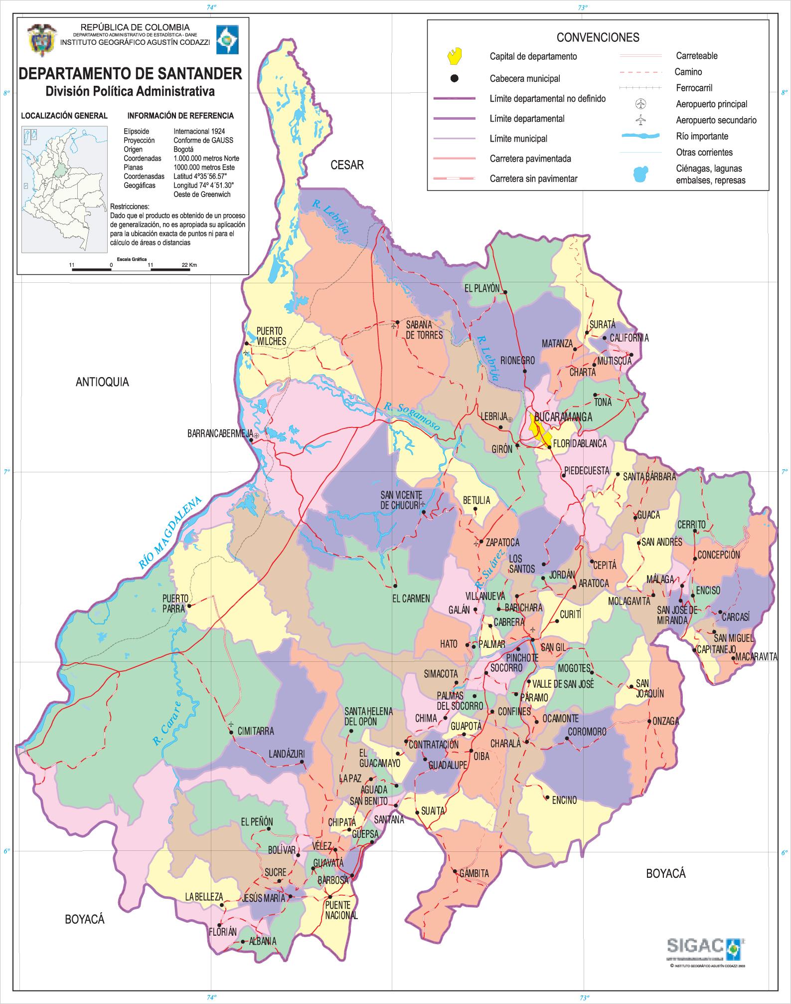 Mapa del Departamento de Santander, Colombia