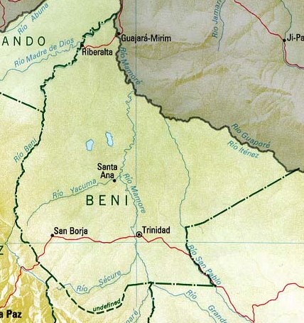 Mapa del Departamento del Beni, Bolivia