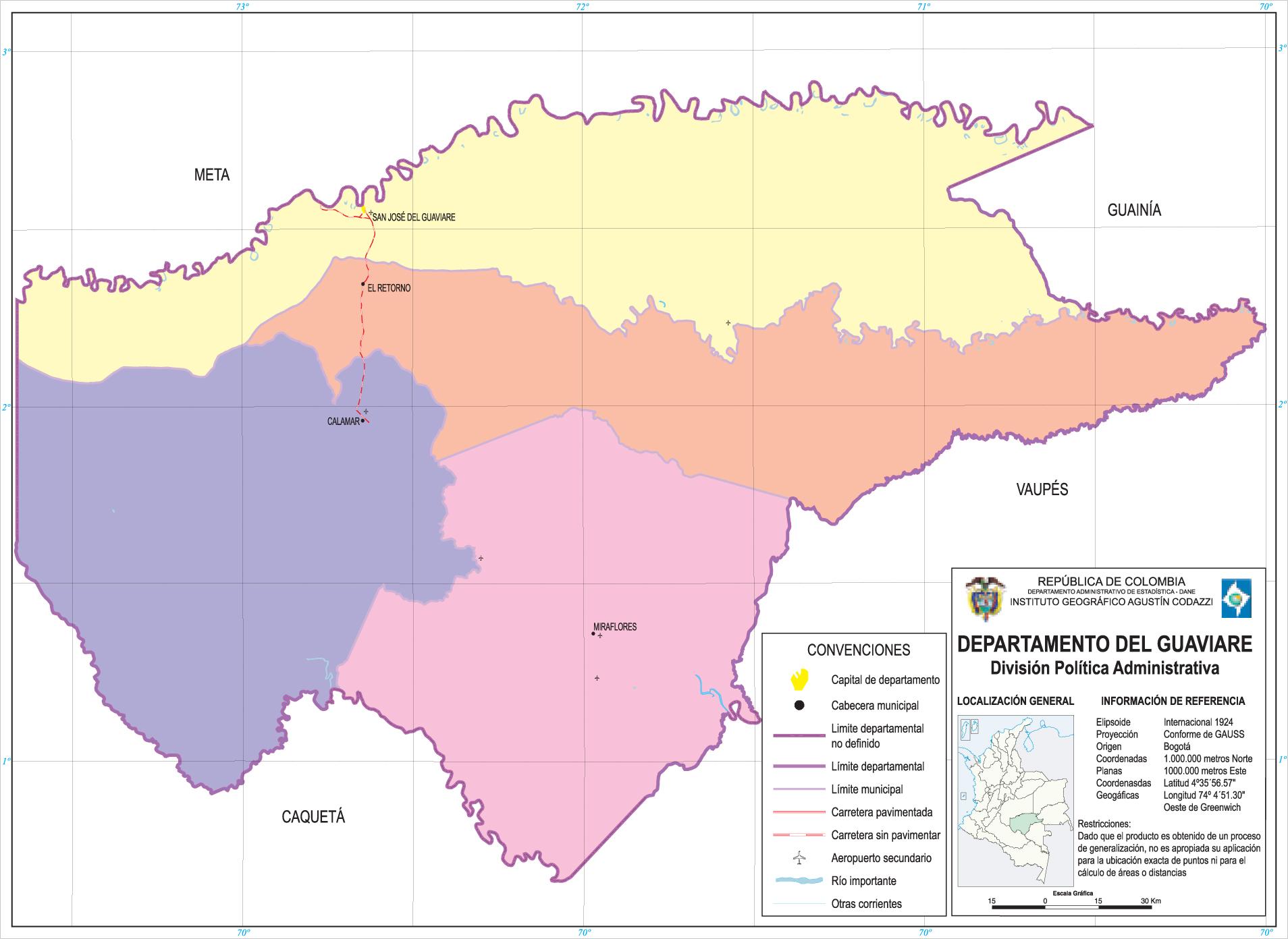 Mapa del Departamento del Guaviare, Colombia