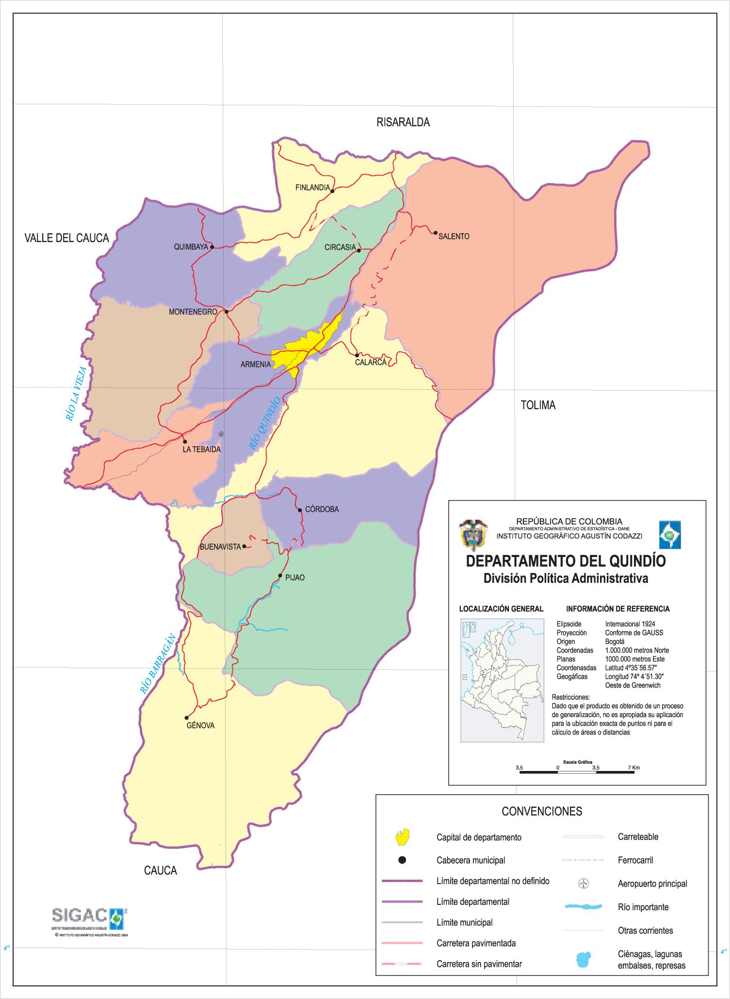 Mapa del Departamento del Quindio, Colombia