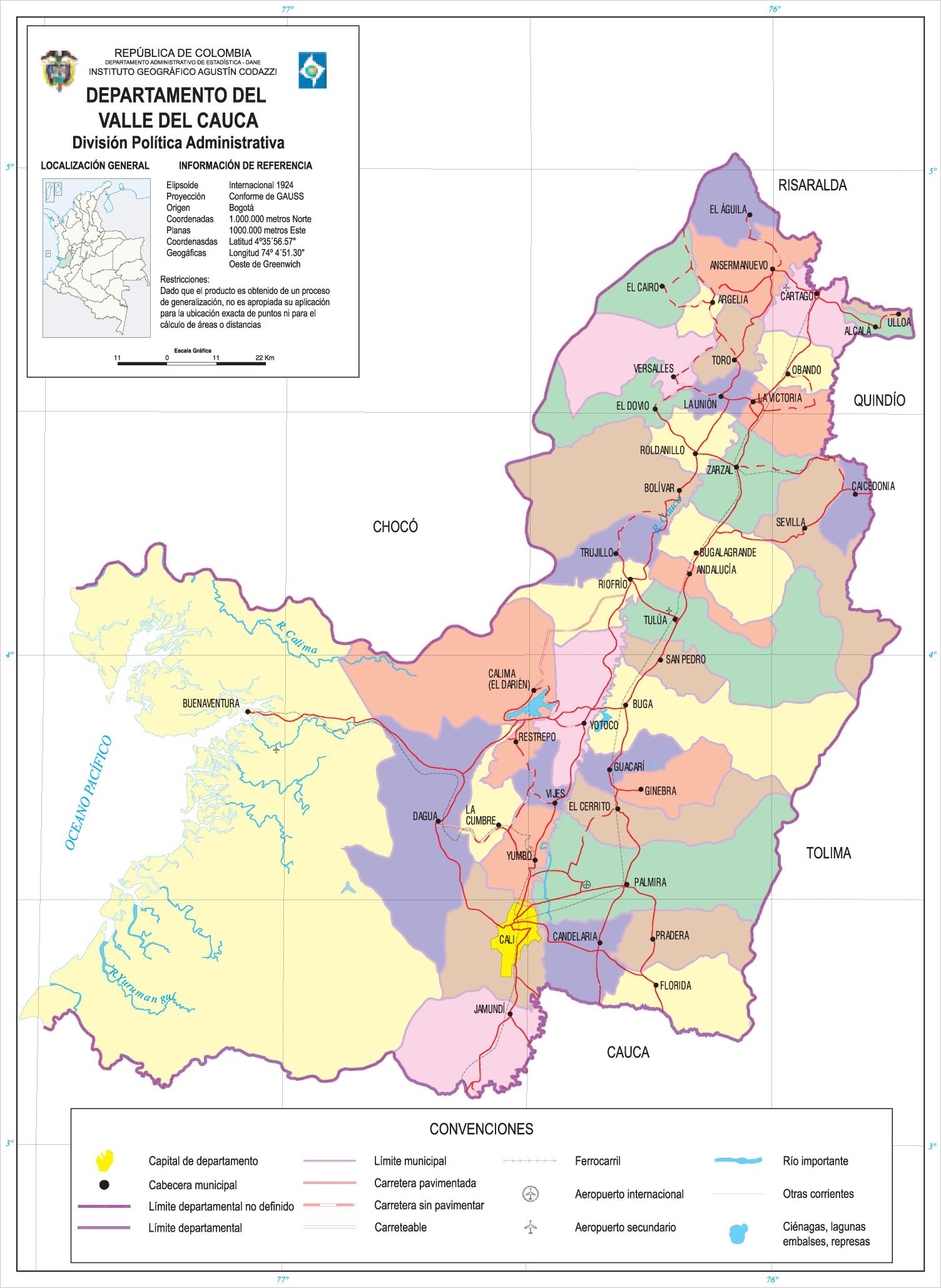 Mapa del Departamento del Valle del Cauca, Colombia