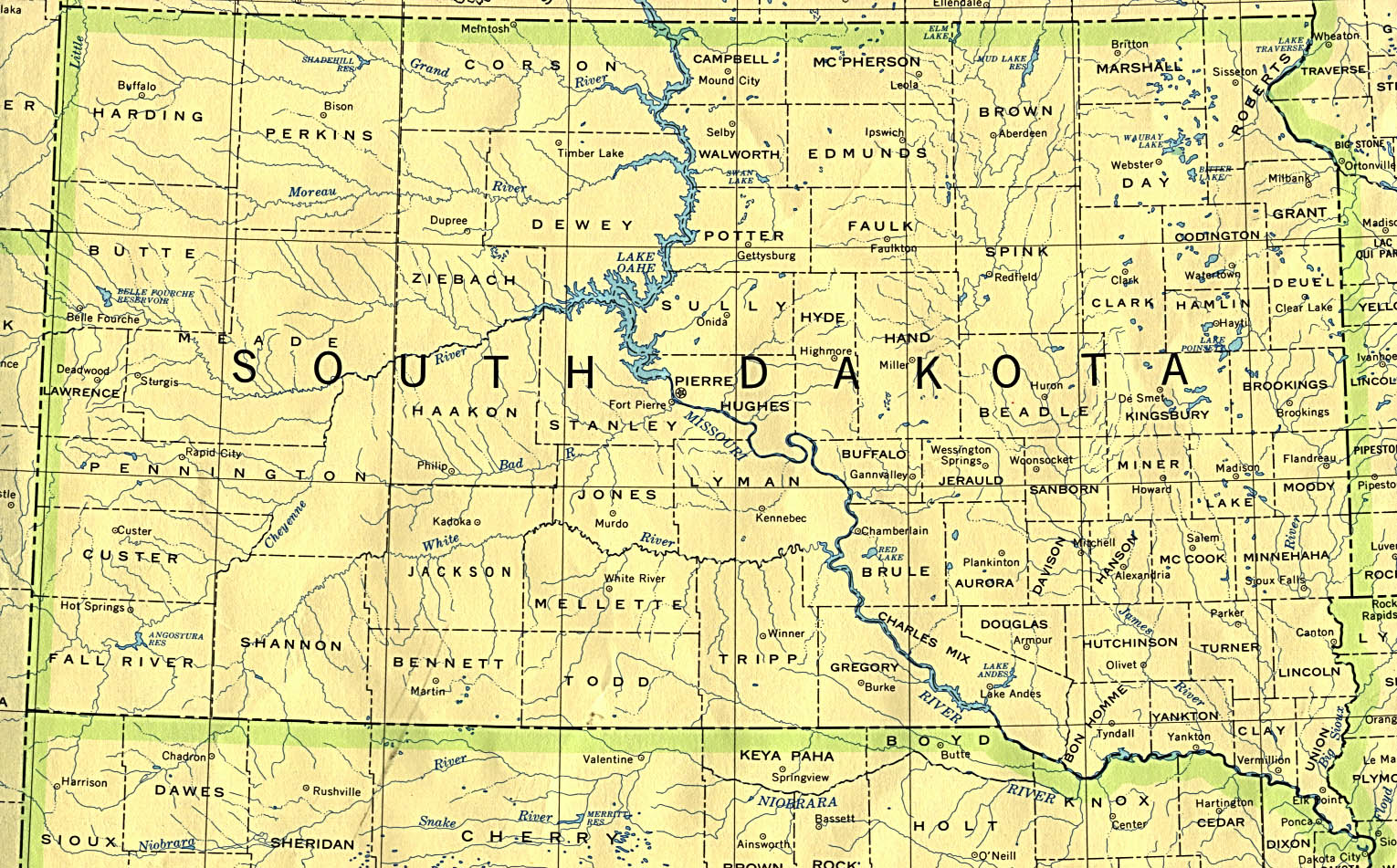 Mapa del Estado de Dakota del Sur, Estados Unidos