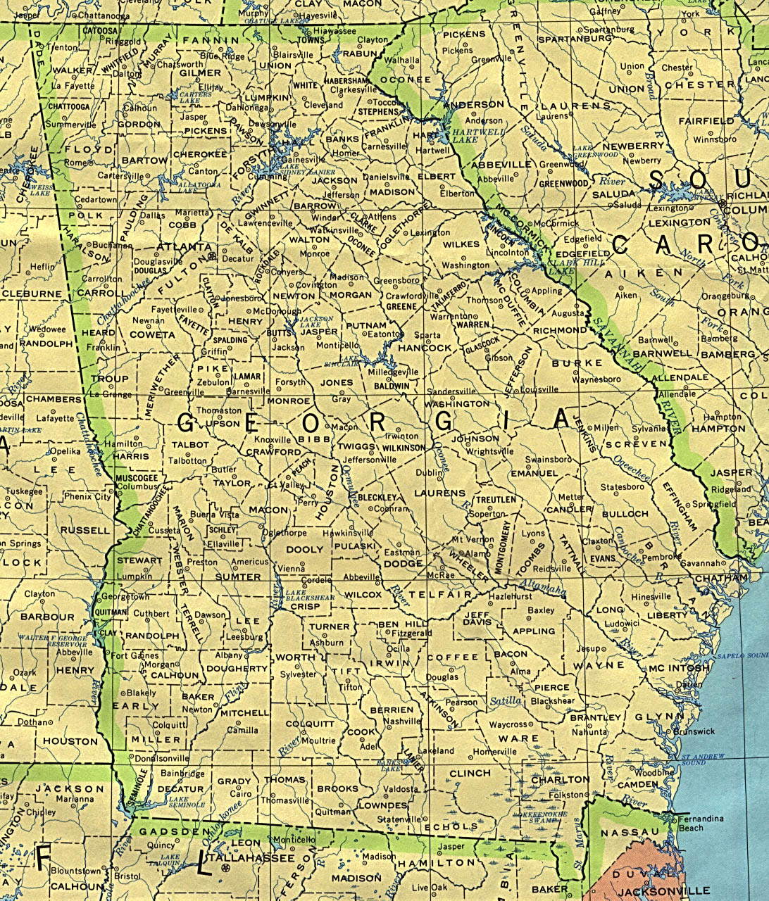 Mapa del Estado de Georgia, Estados Unidos
