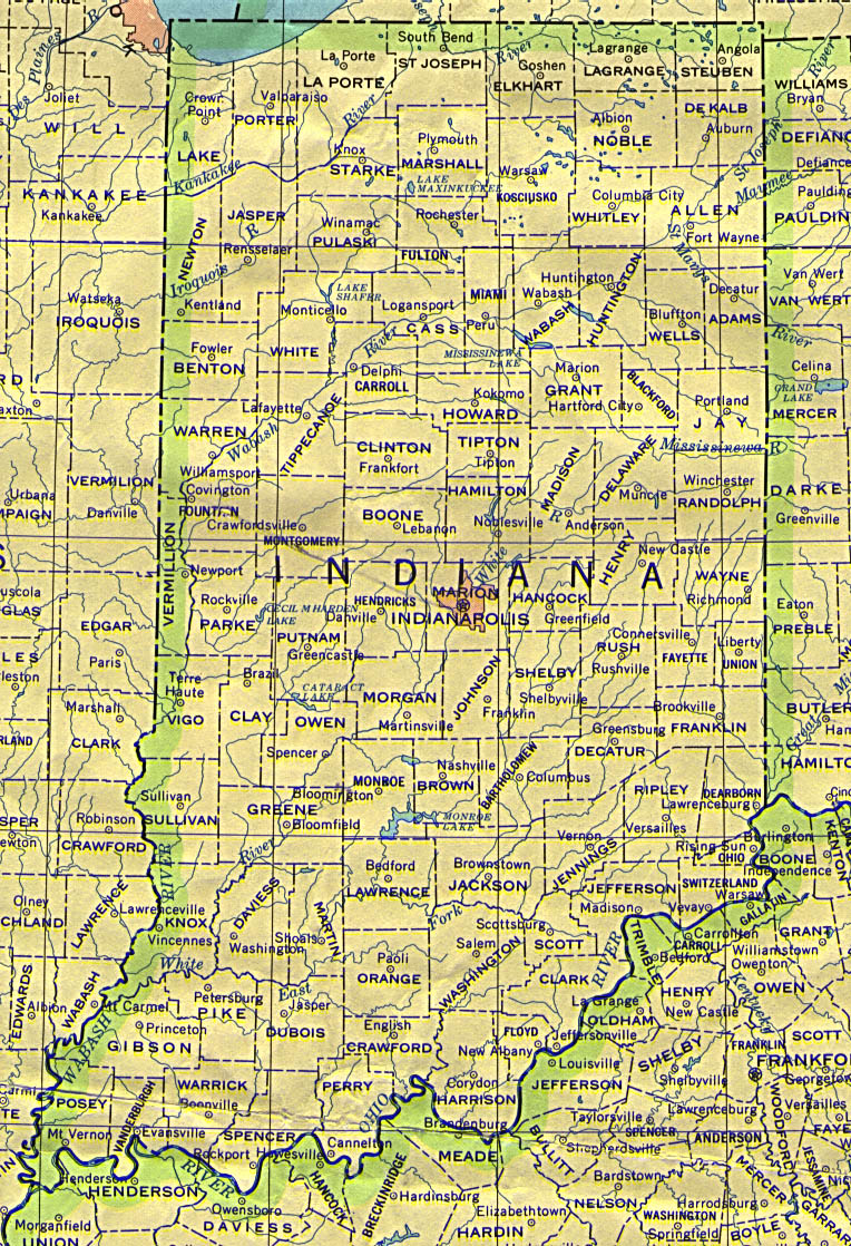 Mapa del Estado de Indiana, Estados Unidos