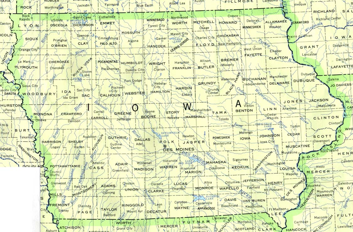 Mapa del Estado de Iowa, Estados Unidos