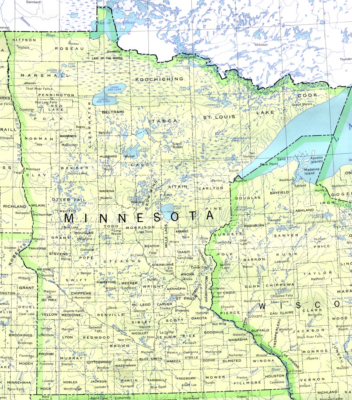Mapa del Estado de Minnesota, Estados Unidos