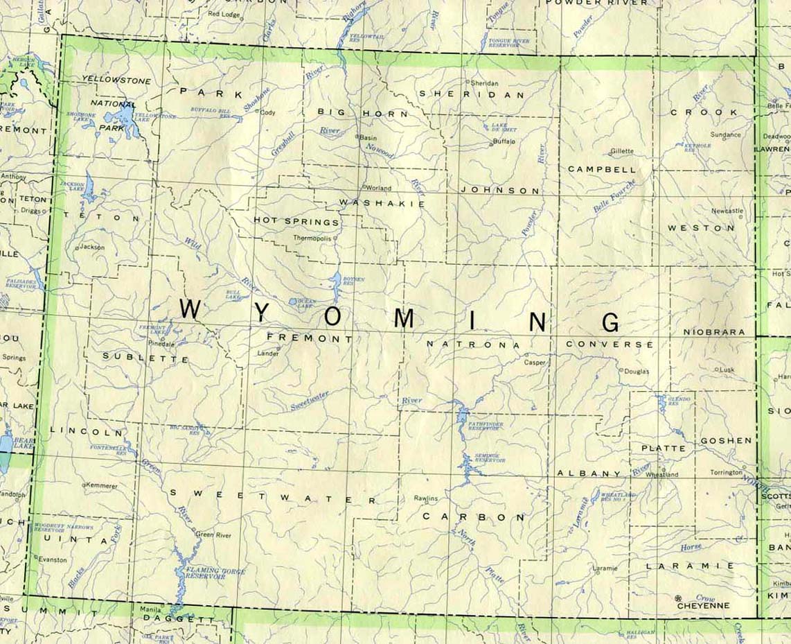 Mapa del Estado de Wyoming, Estados Unidos