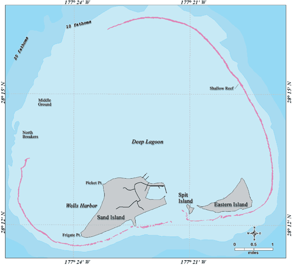 Mapa del Monumento Marino Nacional de Papahanaumokuakea, Islas Midway, Estados Unidos