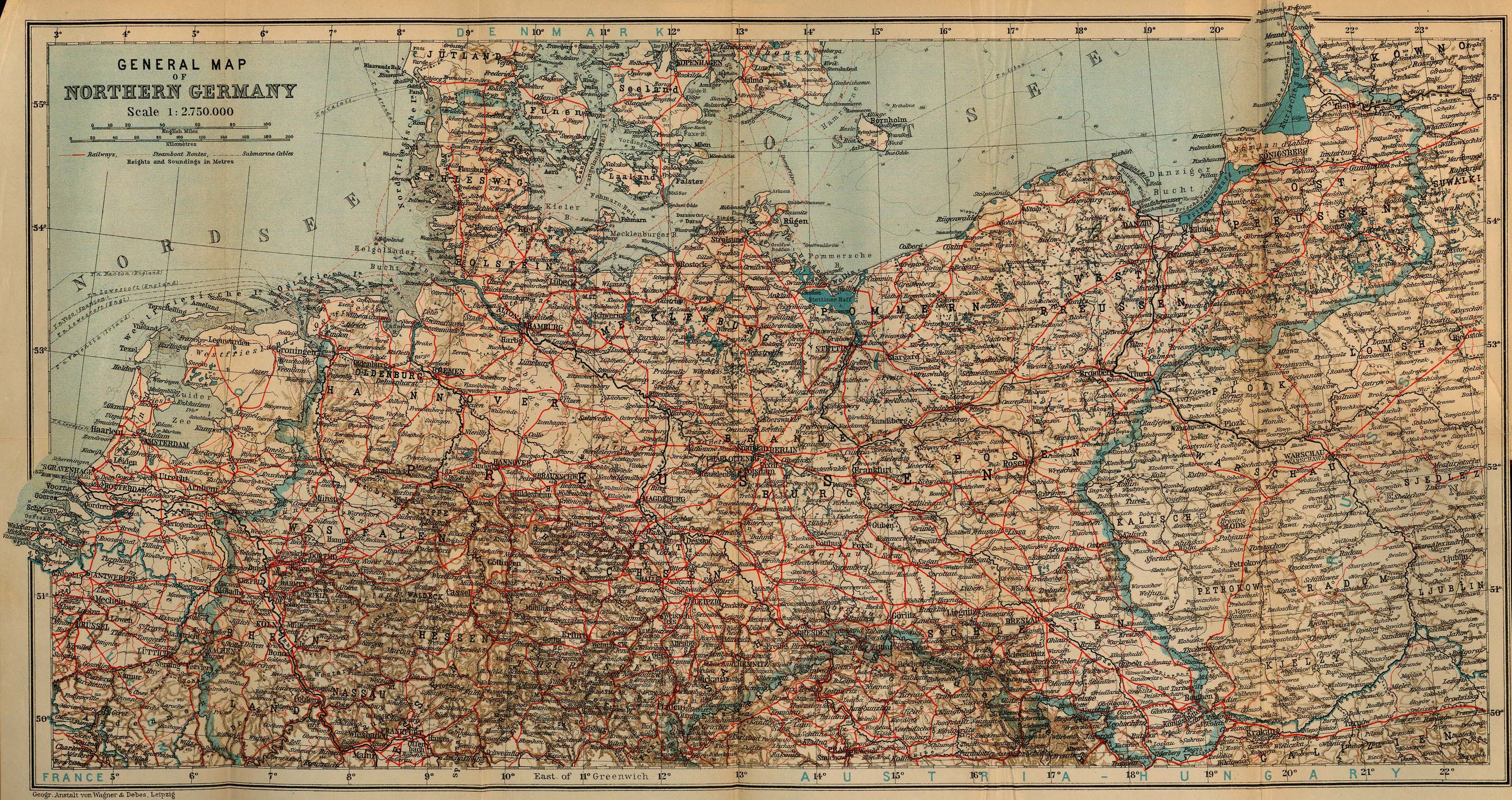 Mapa del Norte de Alemania 1910