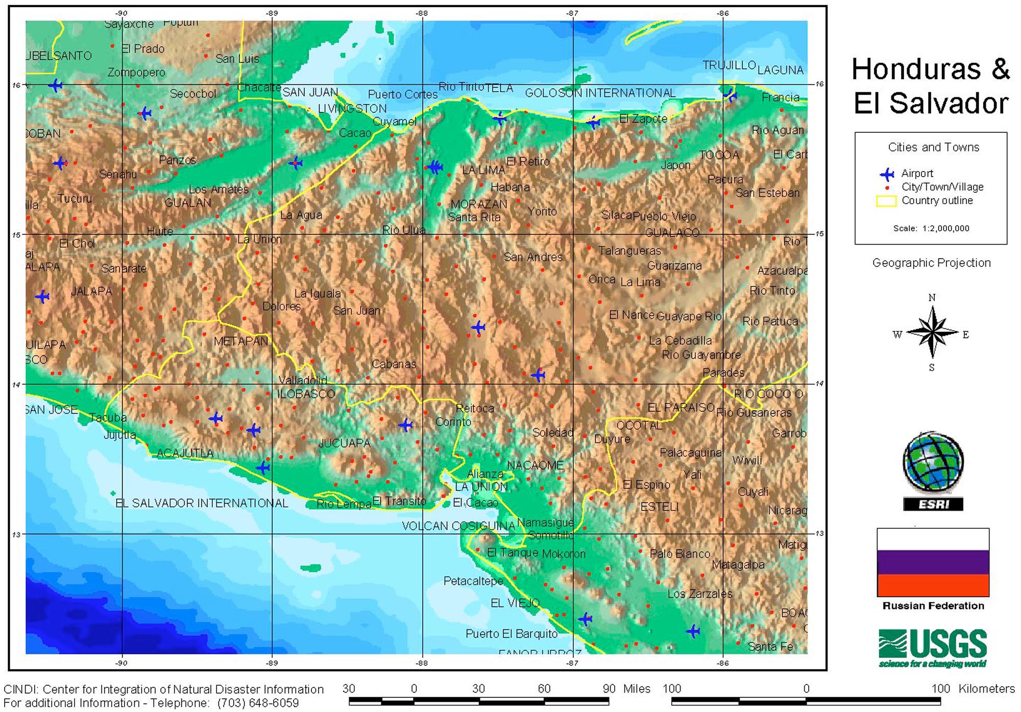 Mapa del Oeste de Honduras