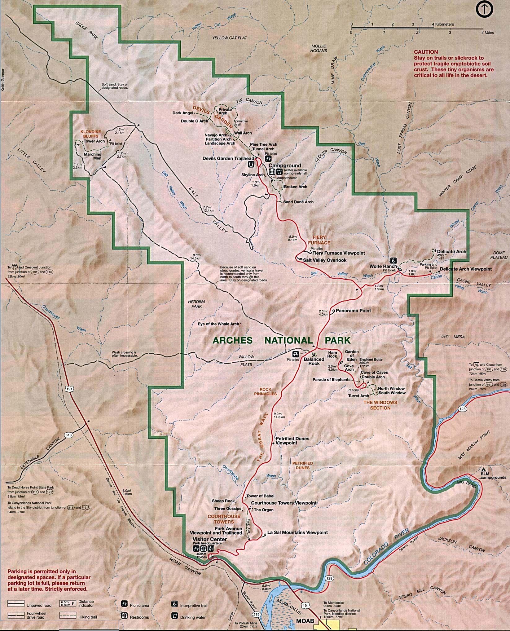 Mapa del Parque Nacional Arches, Utah, Estados Unidos