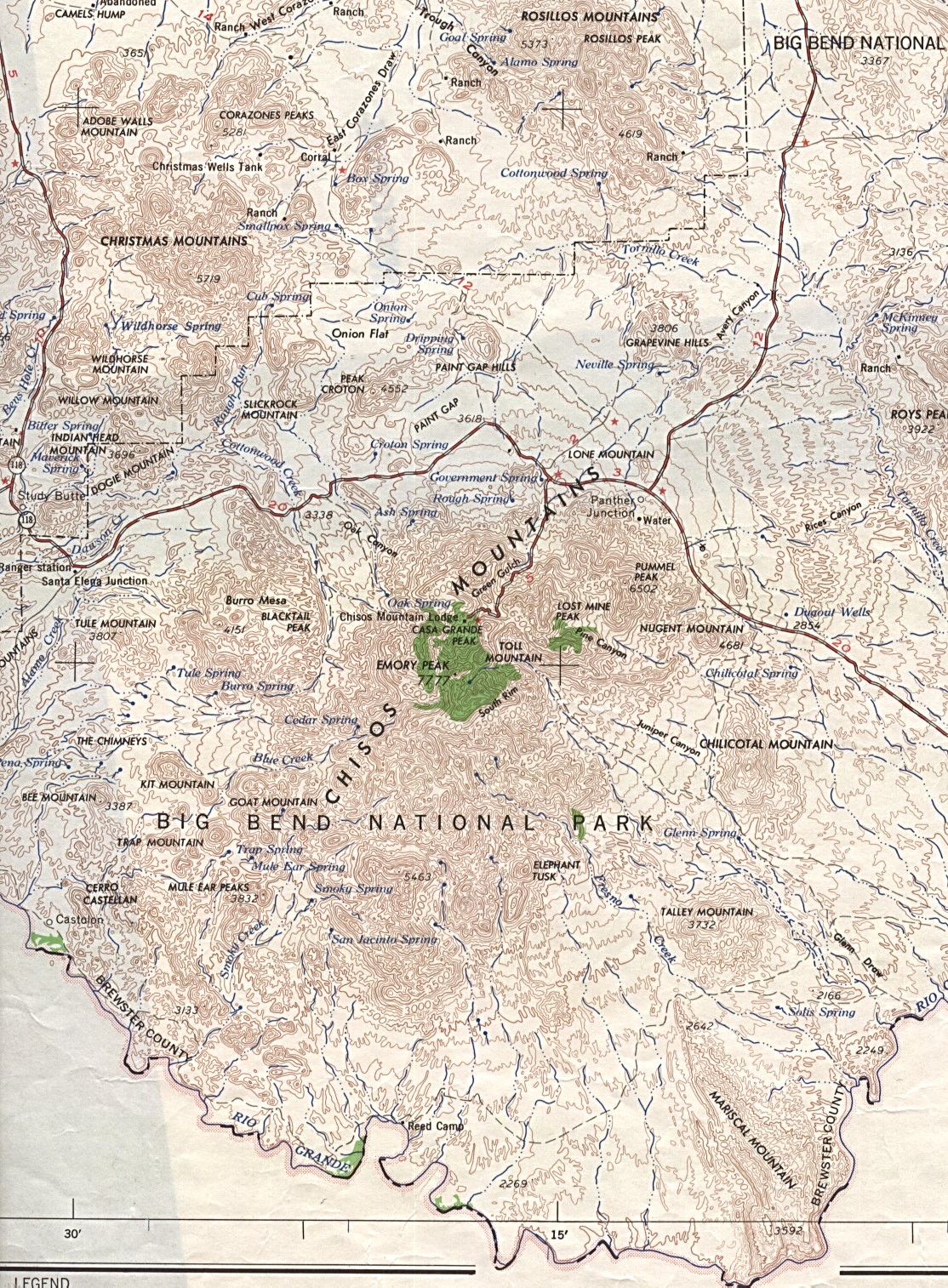 Mapa del Parque Nacional Big Bend, Texas, Estados Unidos 1959