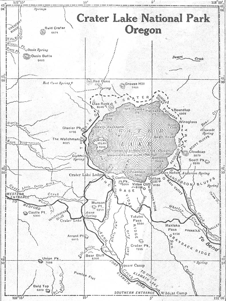 Mapa del Parque Nacional Crater Lake, Oregón, Estados Unidos 1917