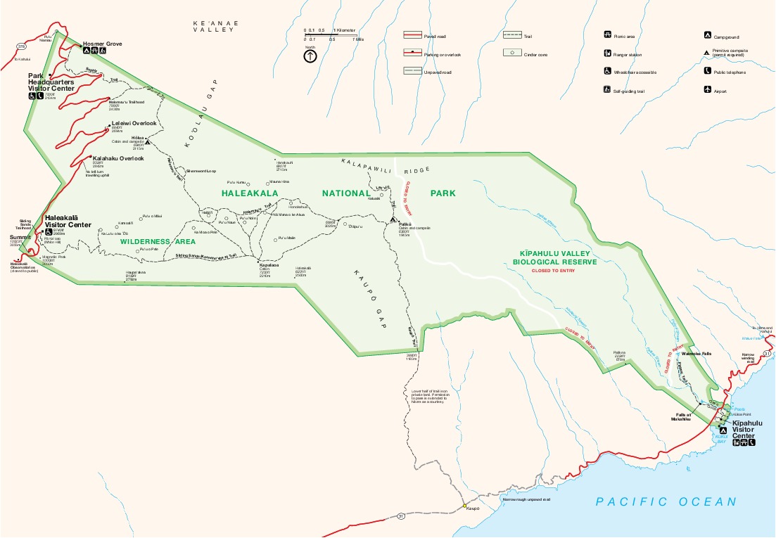 Mapa del Parque Nacional Haleakala, Hawái, Estados Unidos