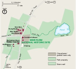 Mapa del Parque Nacional Histórico Weir Farm, Connecticut, Estados Unidos