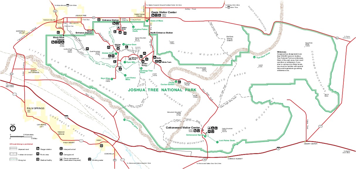 Mapa del Parque Nacional Joshua Tree, California, Estados Unidos