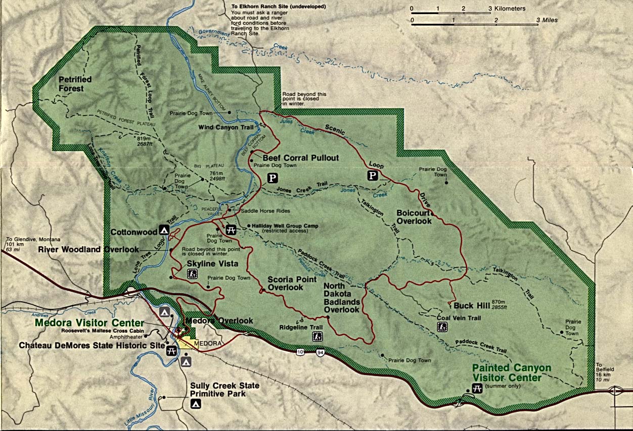 Mapa del Parque Nacional Theodore Roosevelt (Unidad Sur), Dakota del Norte, Estados Unidos