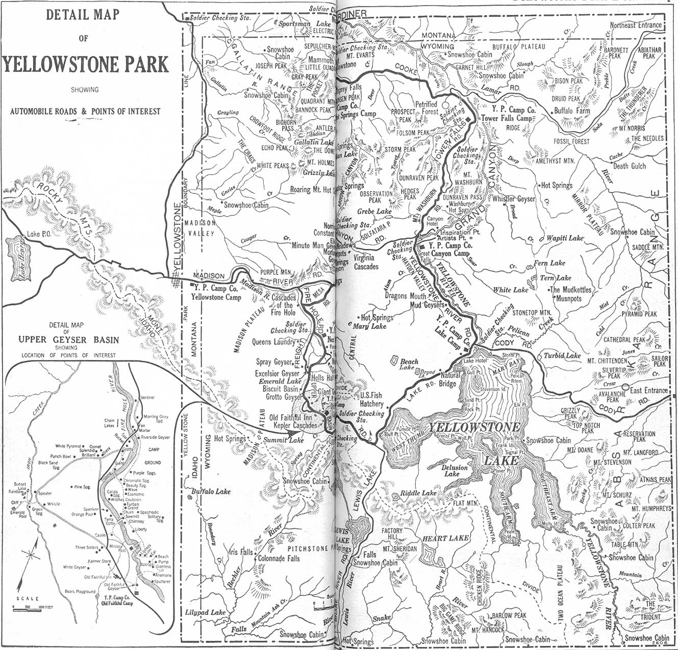 Mapa del Parque Nacional Yellowstone, Wyoming, Estados Unidos 1917