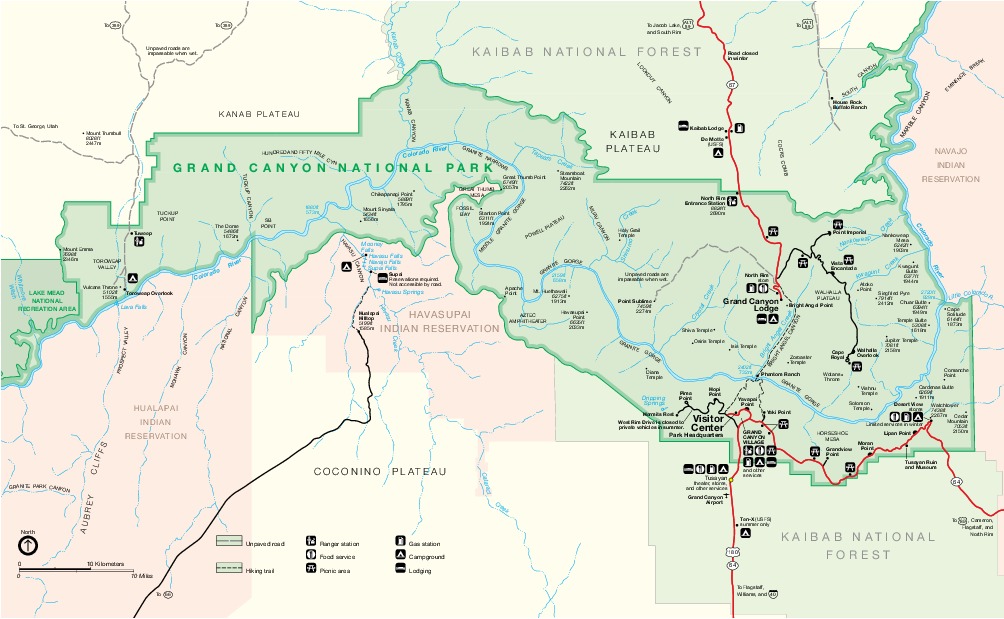 Mapa del Parque Nacionall Gran Cañón, Arizona, Estados Unidos