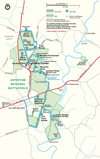 Mapa del Parque de Campo de Batalla Nacional Antietam, Maryland, Estados Unidos