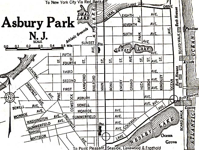 Mapa del Parque de la Ciudad de Asbury, Nueva Jersey, Estados Unidos 1920