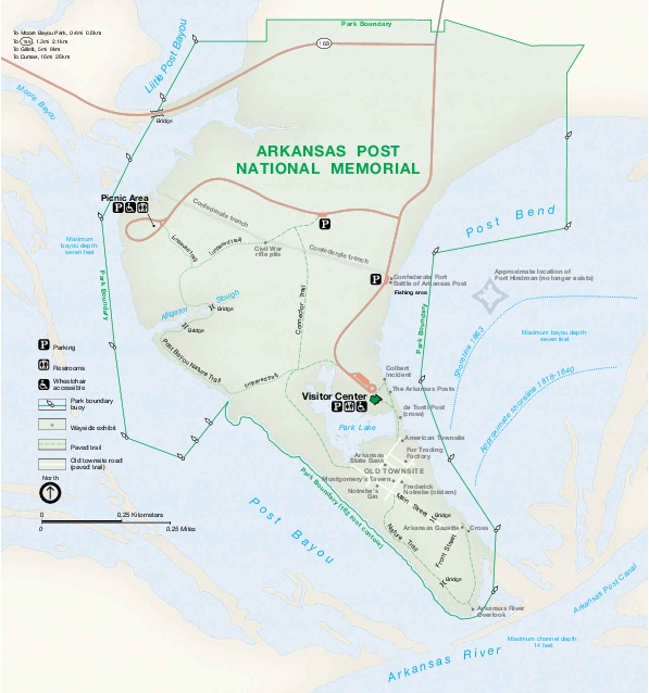 Mapa del Parque del Memorial Nacional Arkansas Post, Arkansas, Estados Unidos