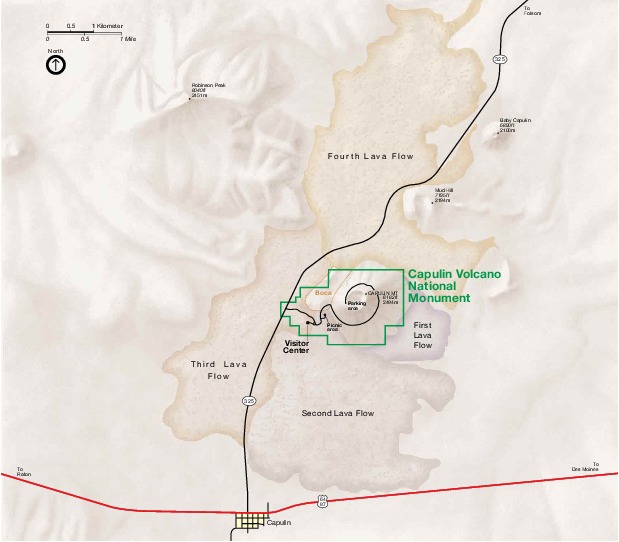 Mapa del Parque del Monumento Nacional Capulin Volcano, Nuevo México, Estados Unidos