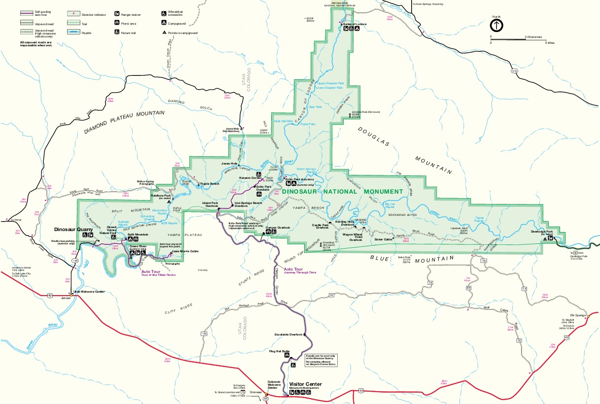 Mapa del Parque del Monumento Nacional  Dinosaur, Colorado y Utah, Estados Unidos