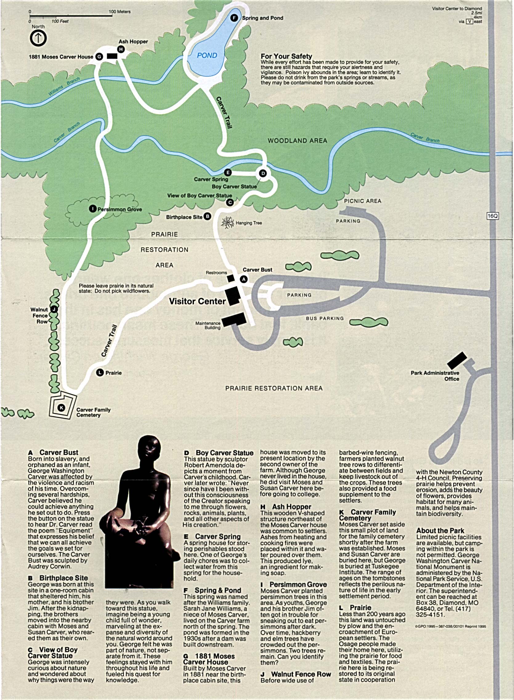 Mapa del Parque del Monumento Nacional George Washington Carver, Missouri, Estados Unidos