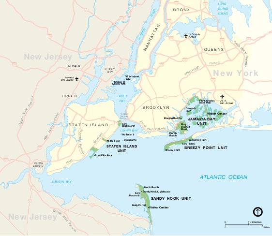 Mapa del Parque del Área Nacional de Recreación Gateway, Nueva York y Nueva Jersey, Estados Unidos