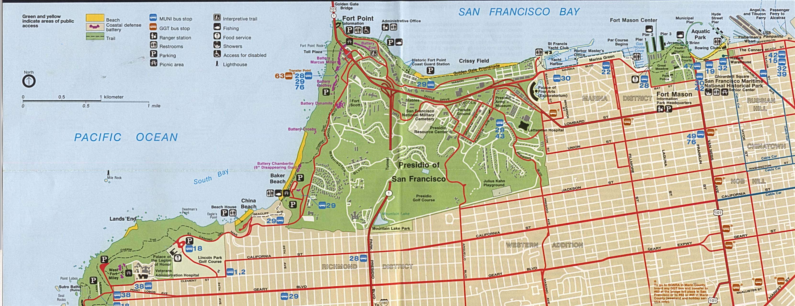 Mapa del Parque del Área Nacional de Recreación Golden Gate (Norte), California, Estados Unidos