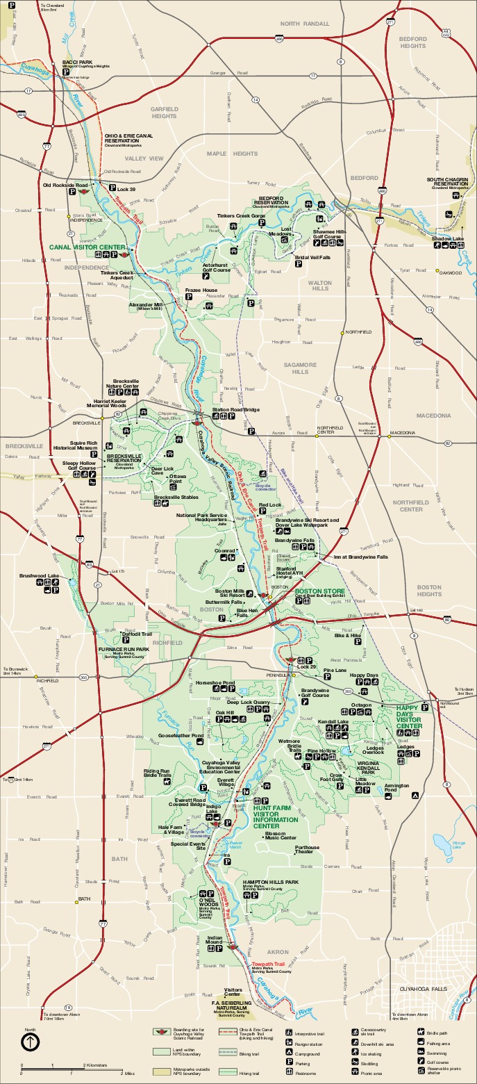 Mapa del Parque del Área Nacional de Recreación de Cuyahoga Valle, Ohio, Estados Unidos