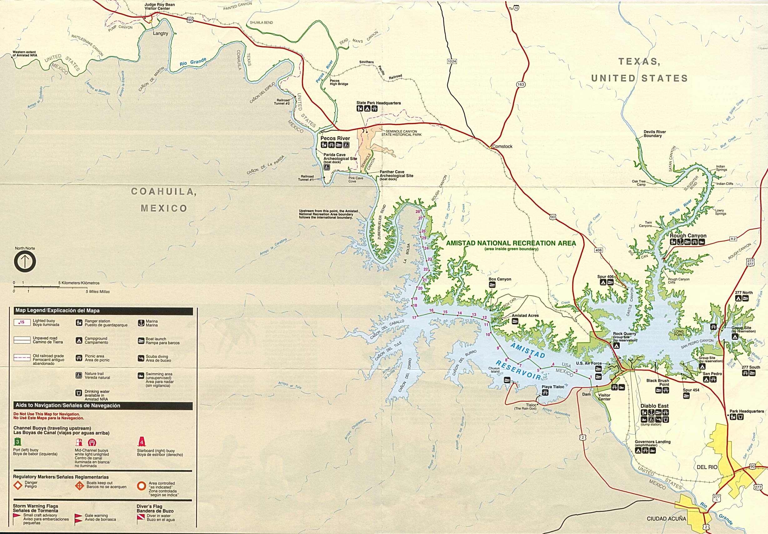 Mapa del Parque del Área Nacional de Recreación de la Presa de la Amistad, Texas, Estados Unidos