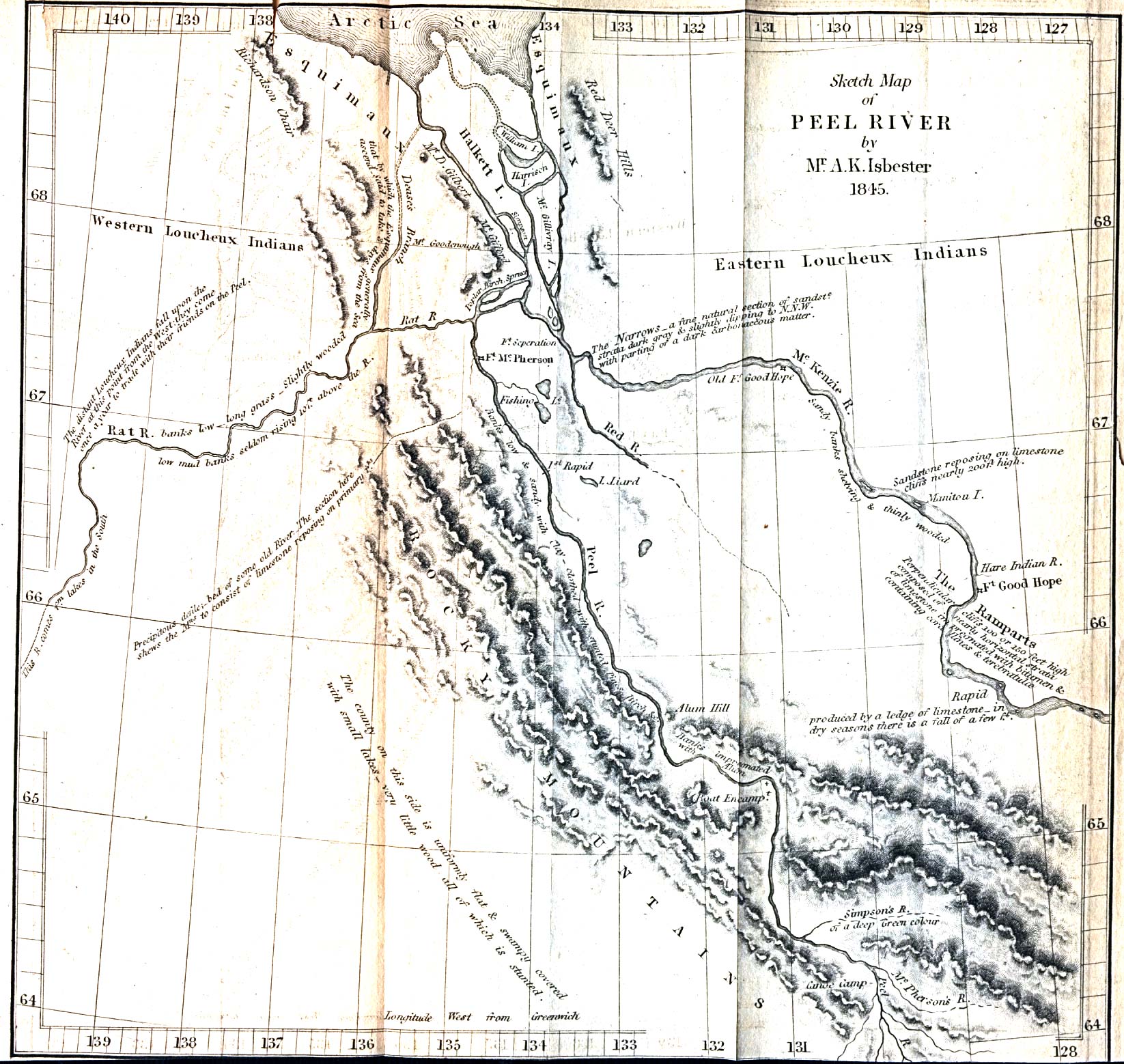 Mapa del Río Peel, Territorios del Noroeste - Yukón, Canadá 1845