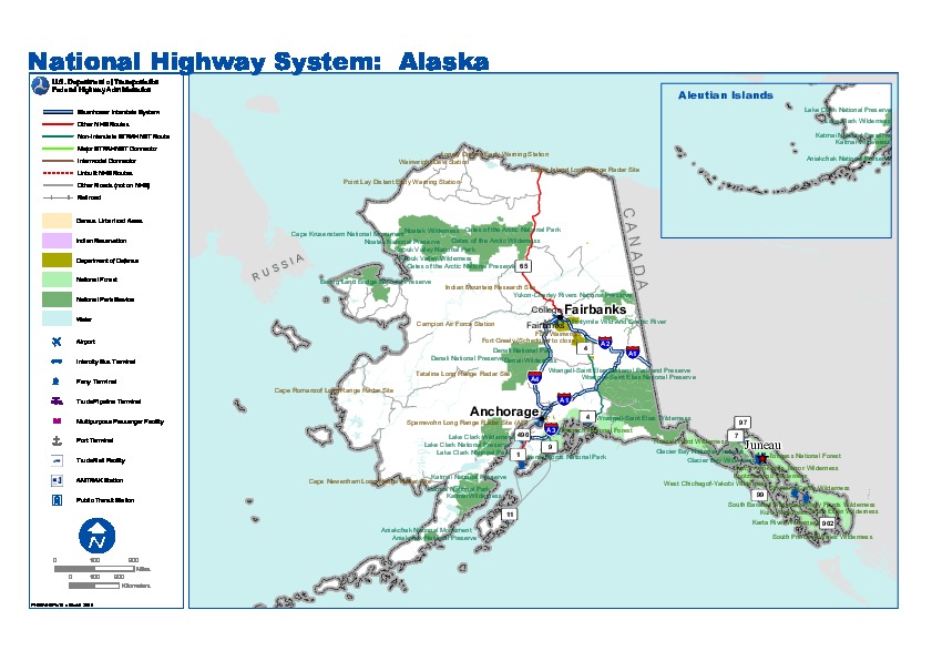 Mapa del Sistema Nacional de Carreteras de Alaska, Estados Unidos