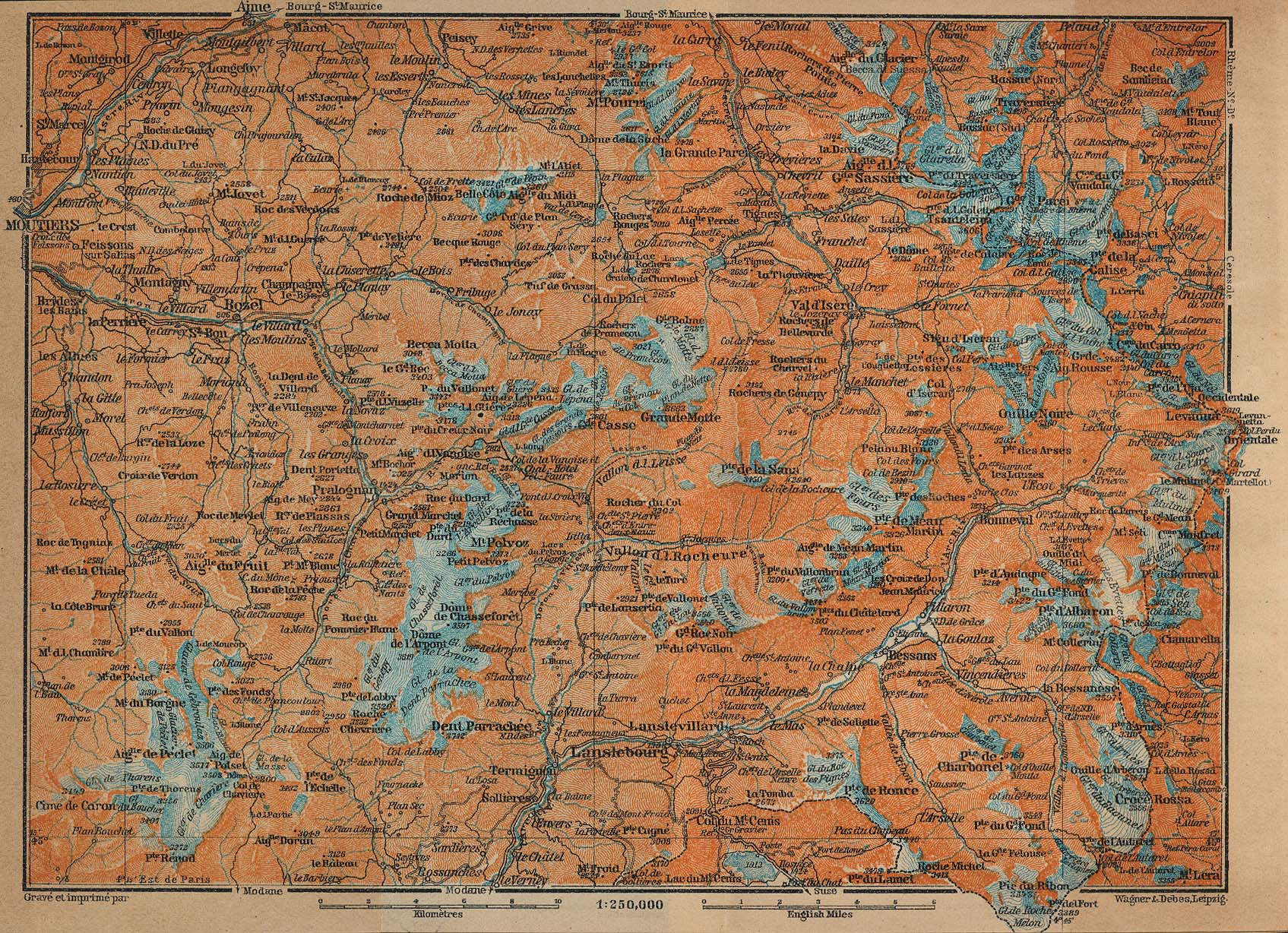 Mapa del Tarentaise y Maurienne, Francia 1914