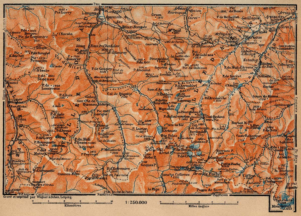 Mapa del Valle de Ossau, Francia 1914