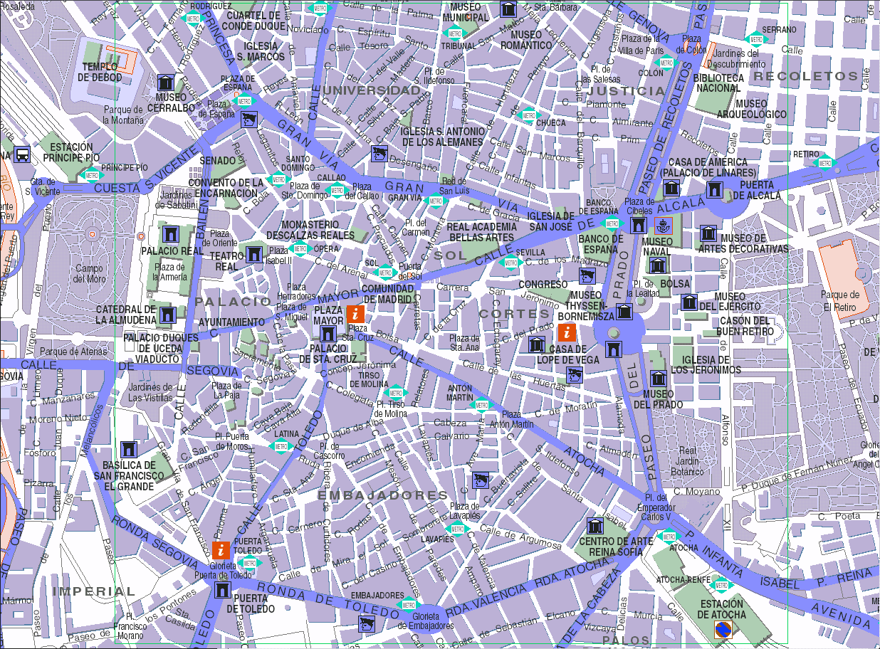 Mapa del centro de Madrid, España