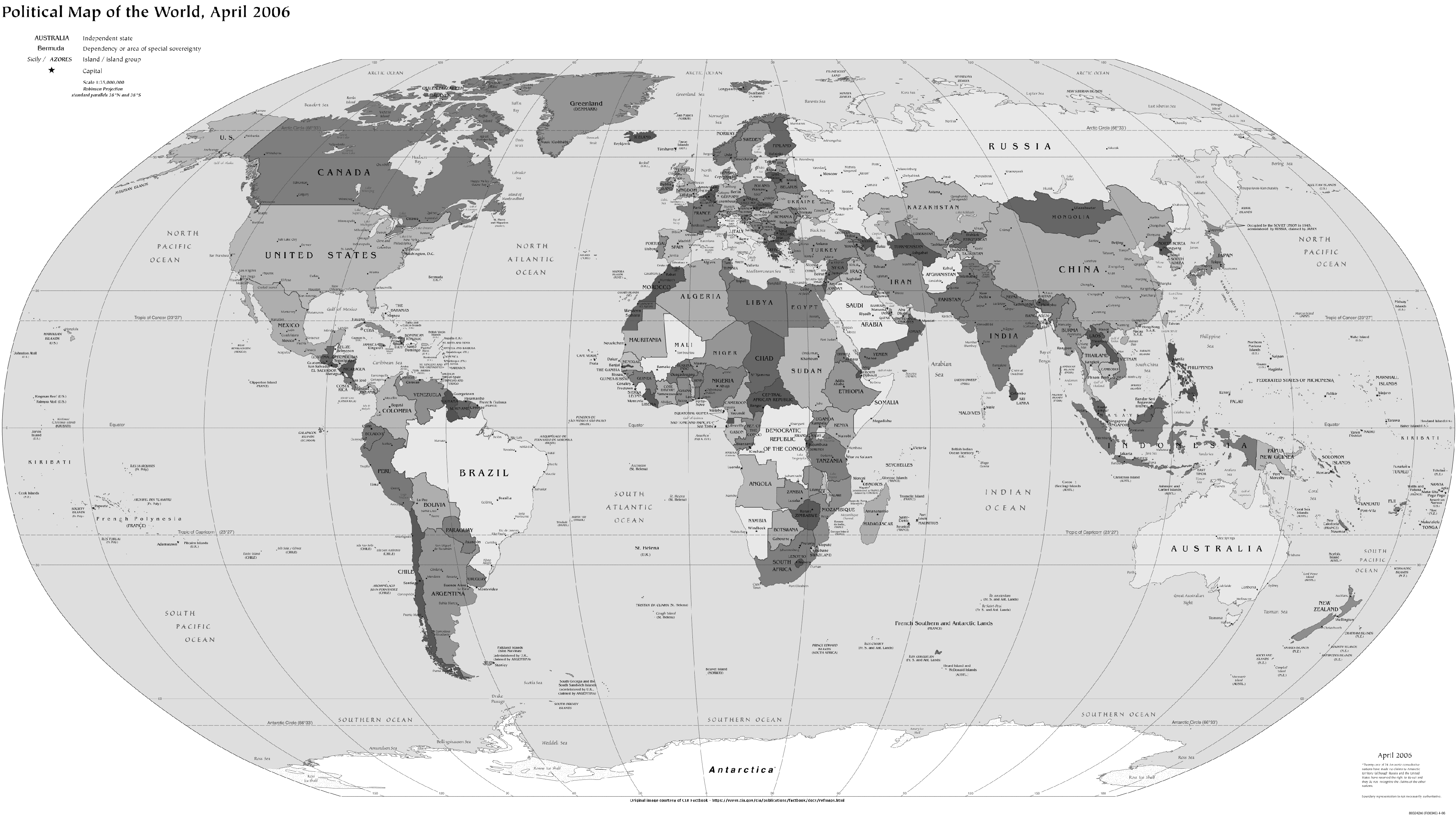 Mapa en Blanco y Negro del Mundo 2006