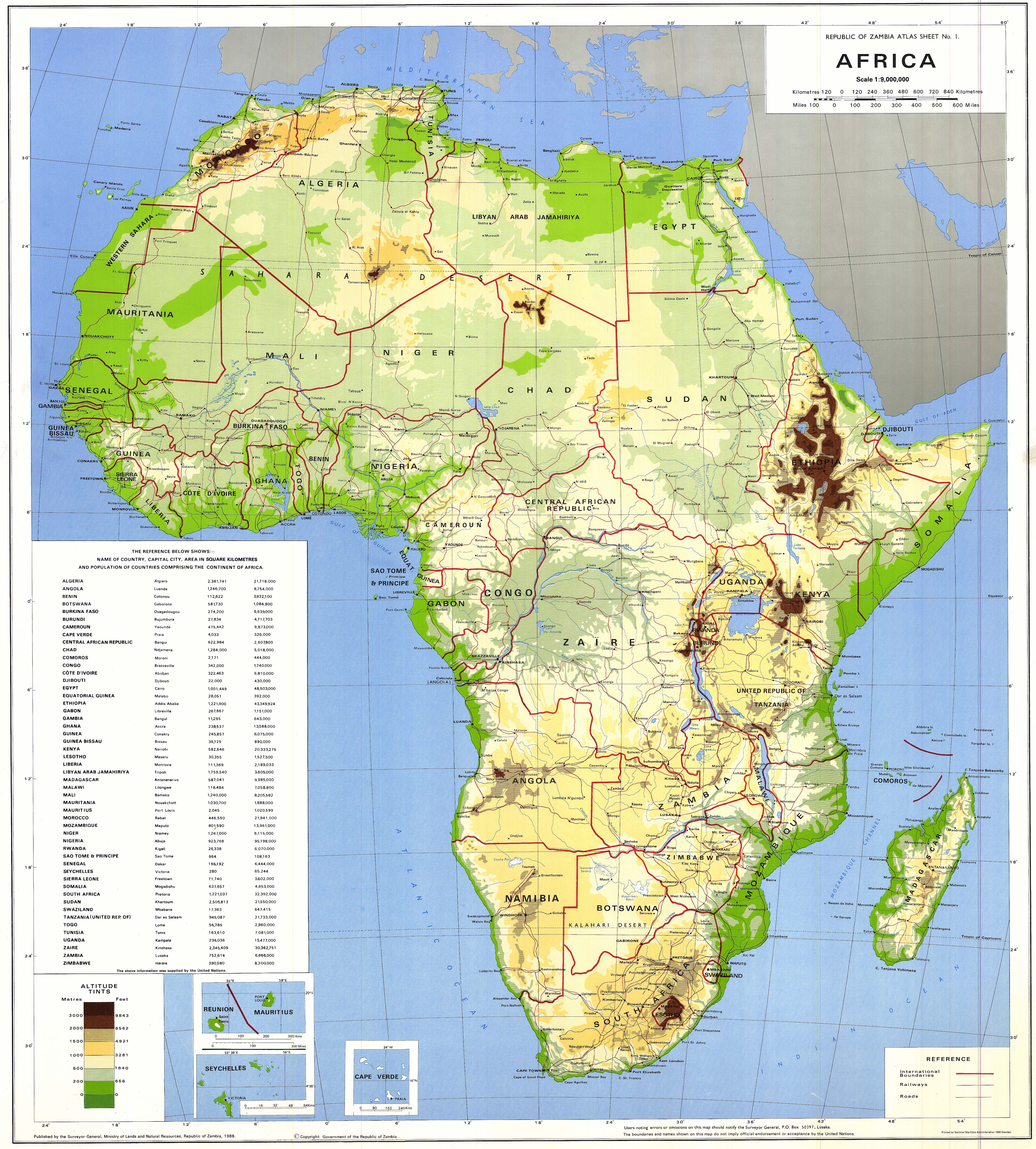 Mapa físico de África 1988
