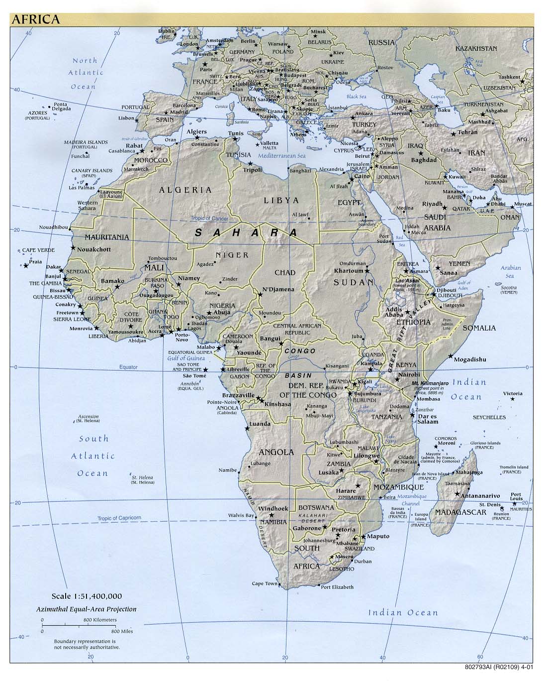 Mapa físico de África 2001