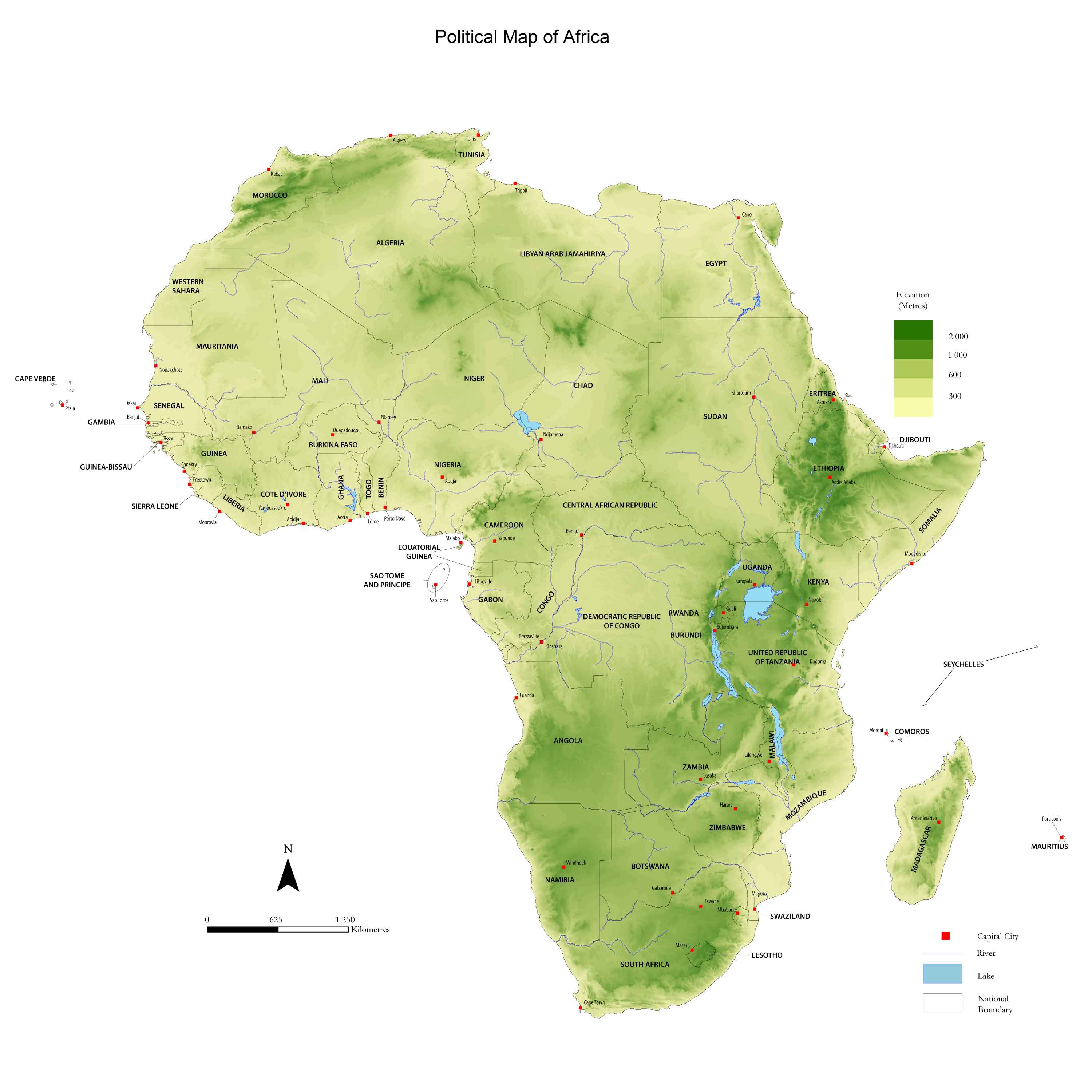 Mapa físico-político de África
