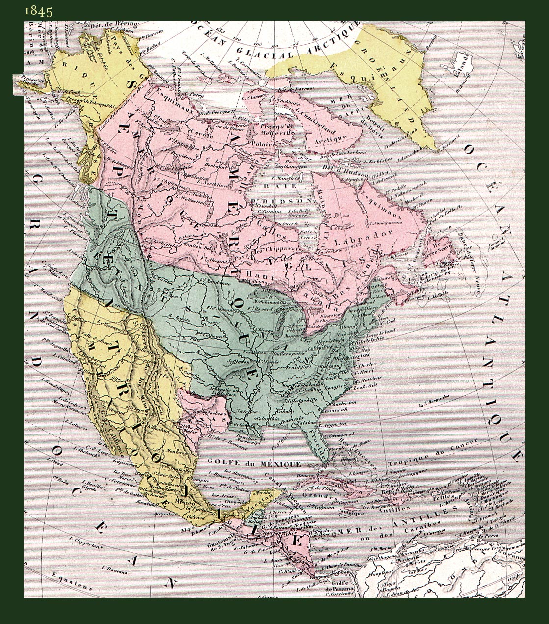 Mapa histórico de América del Norte 1845