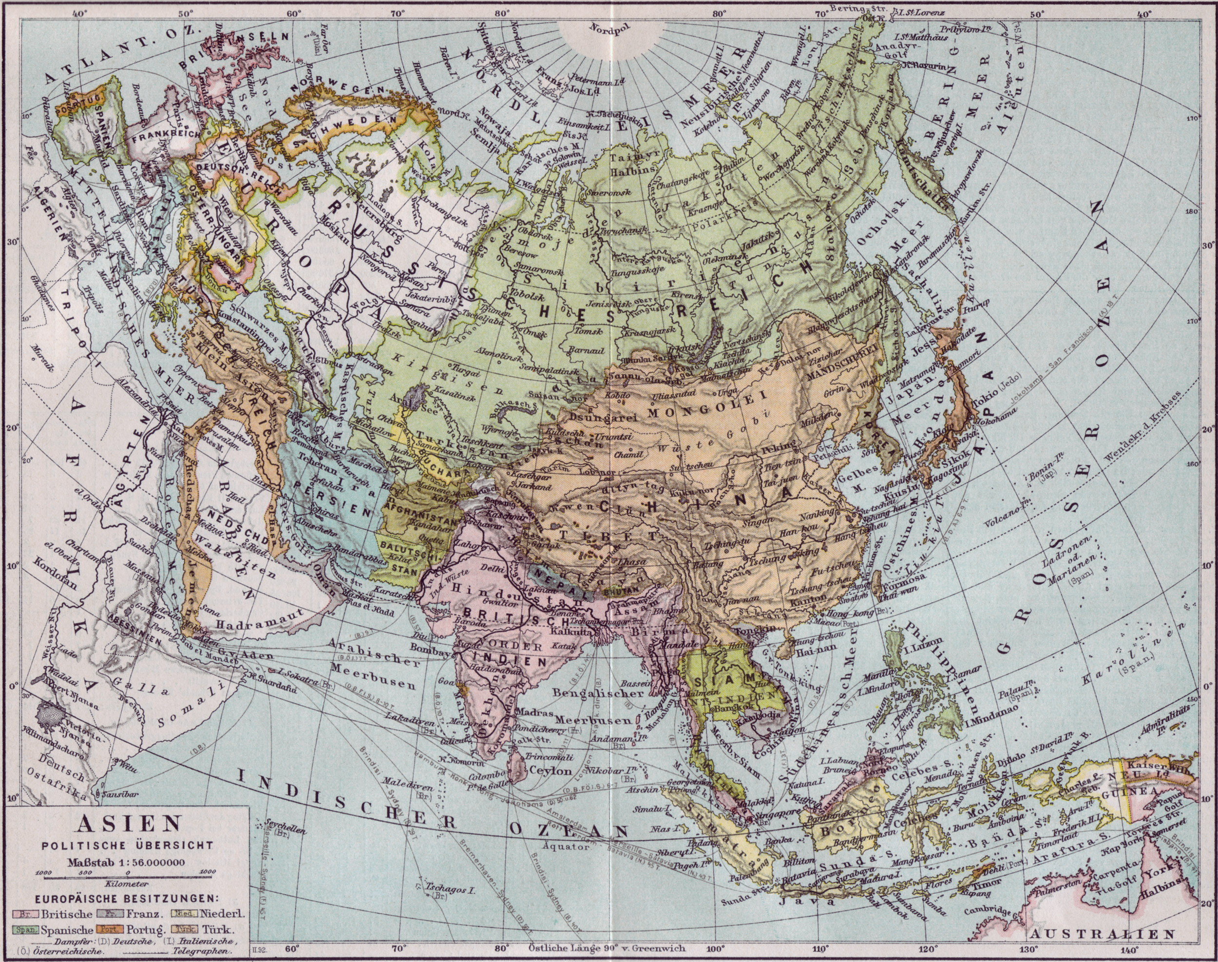 Mapa histórico de Asia 1890