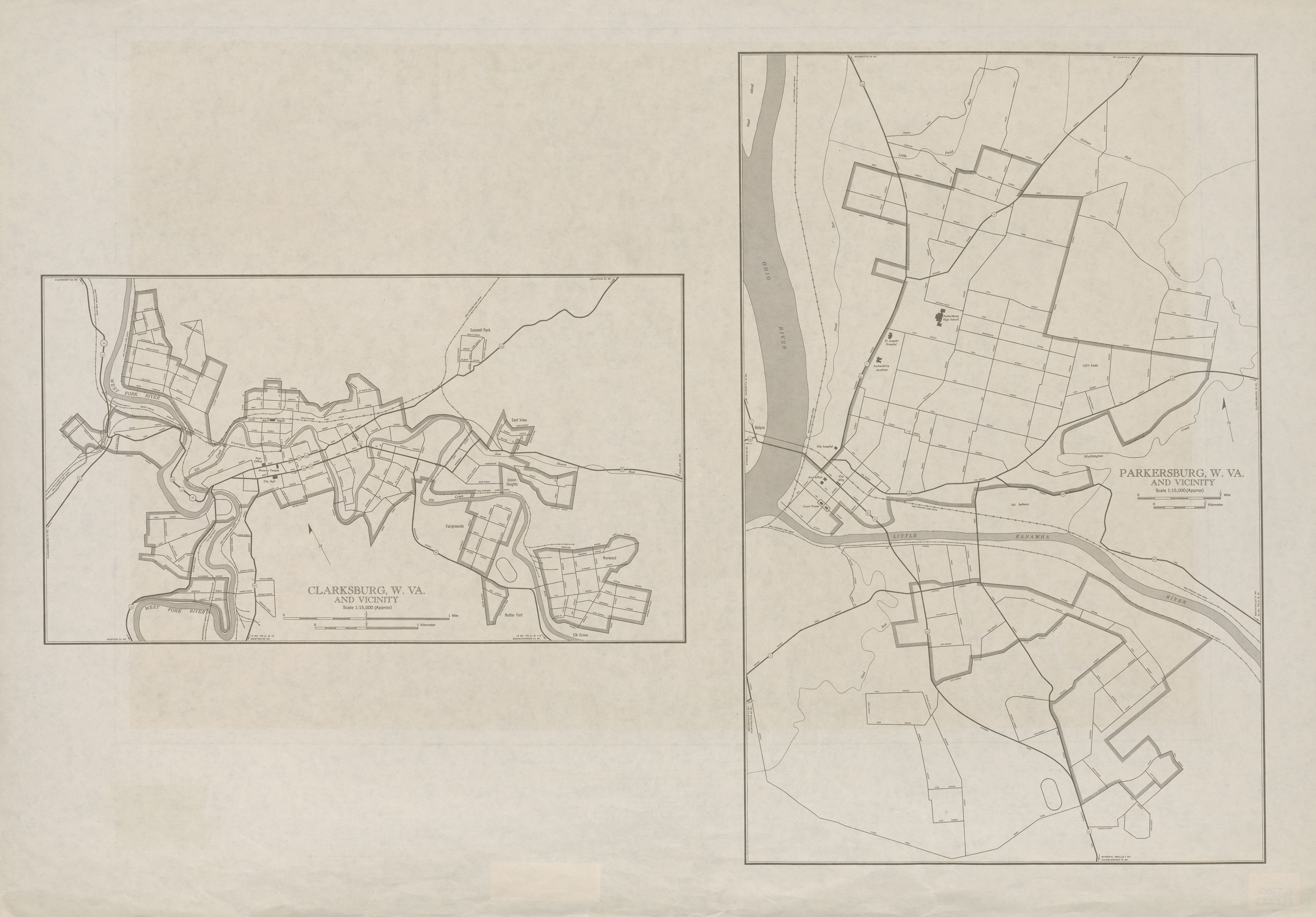 Mapas de Clarksburg y Parkersburg y sus Cercanías, Virginia Occidental, Estados Unidos 1943