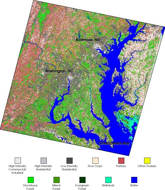 Mapas de cobertura del suelo en beneficio de la cuenca hidrográfica de la Bahía de Chesapeake de Landsat 7