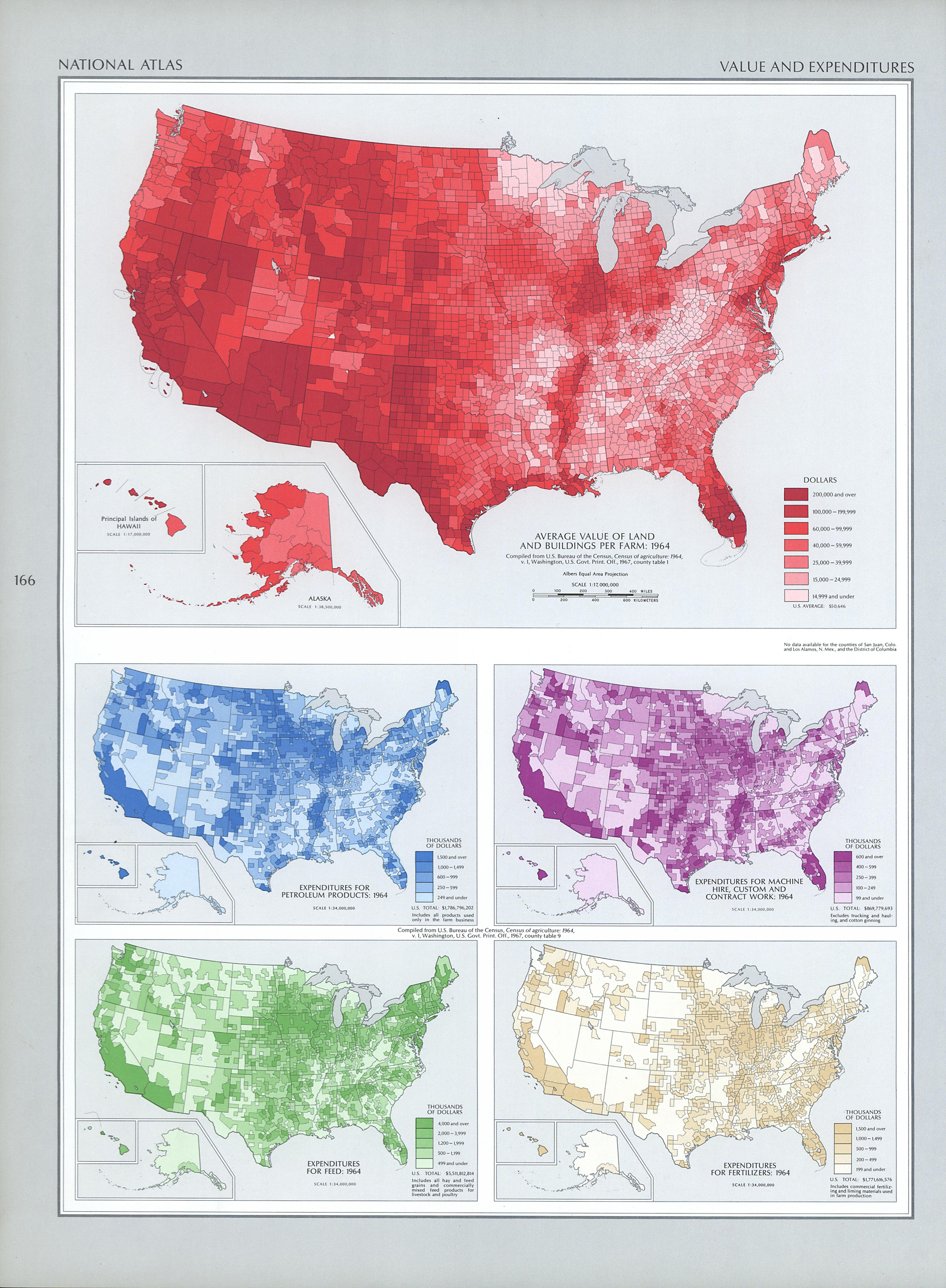 Mapas del Valor de las Propiedades Agrícolas y de las Inversiones Agrícolas, Estados Unidos