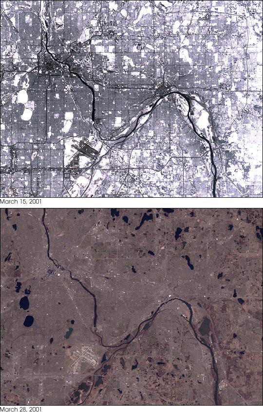 Persistente cobertura de nieve da lugar a inundaciones en el Medio Oeste de Estados Unidos