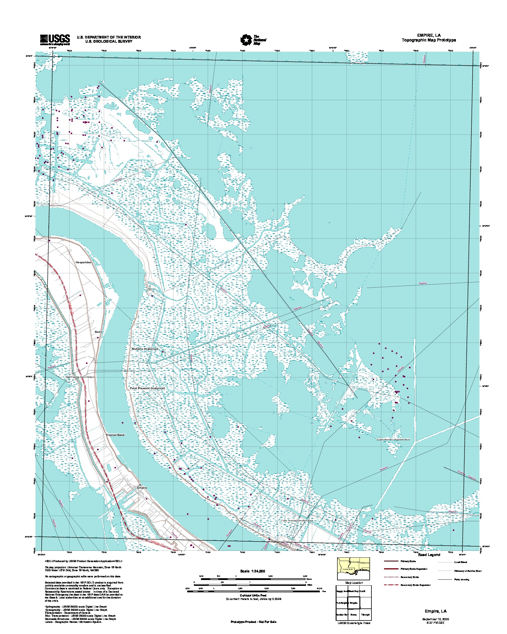 Prototipo de Mapa Topográfico de Empire, Luisiana, Estados Unidos, Septiembre 12, 2005